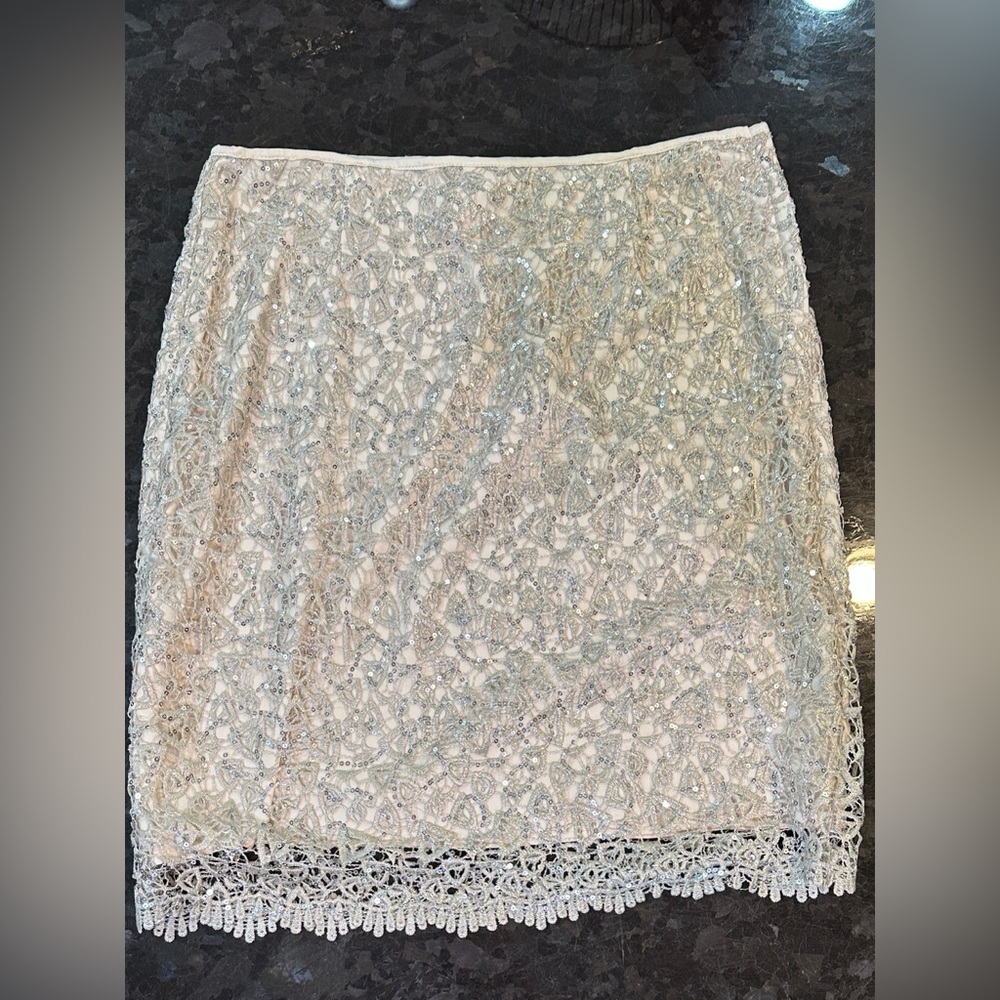 Elegant Lace Skirt in Cream and Silver Sequins